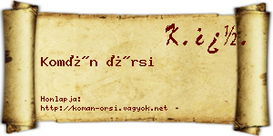 Komán Örsi névjegykártya